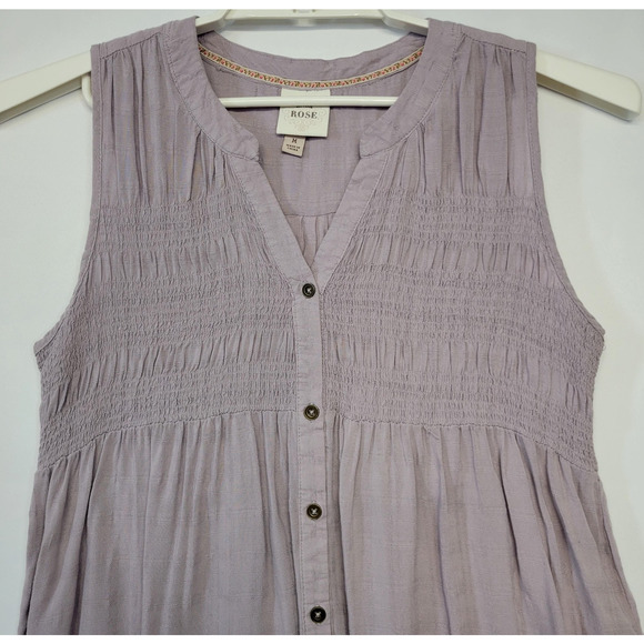 Knox Rose Shirt Womens Medium Purple Sleeveless Button Front Smocked - Picture 4 of 11